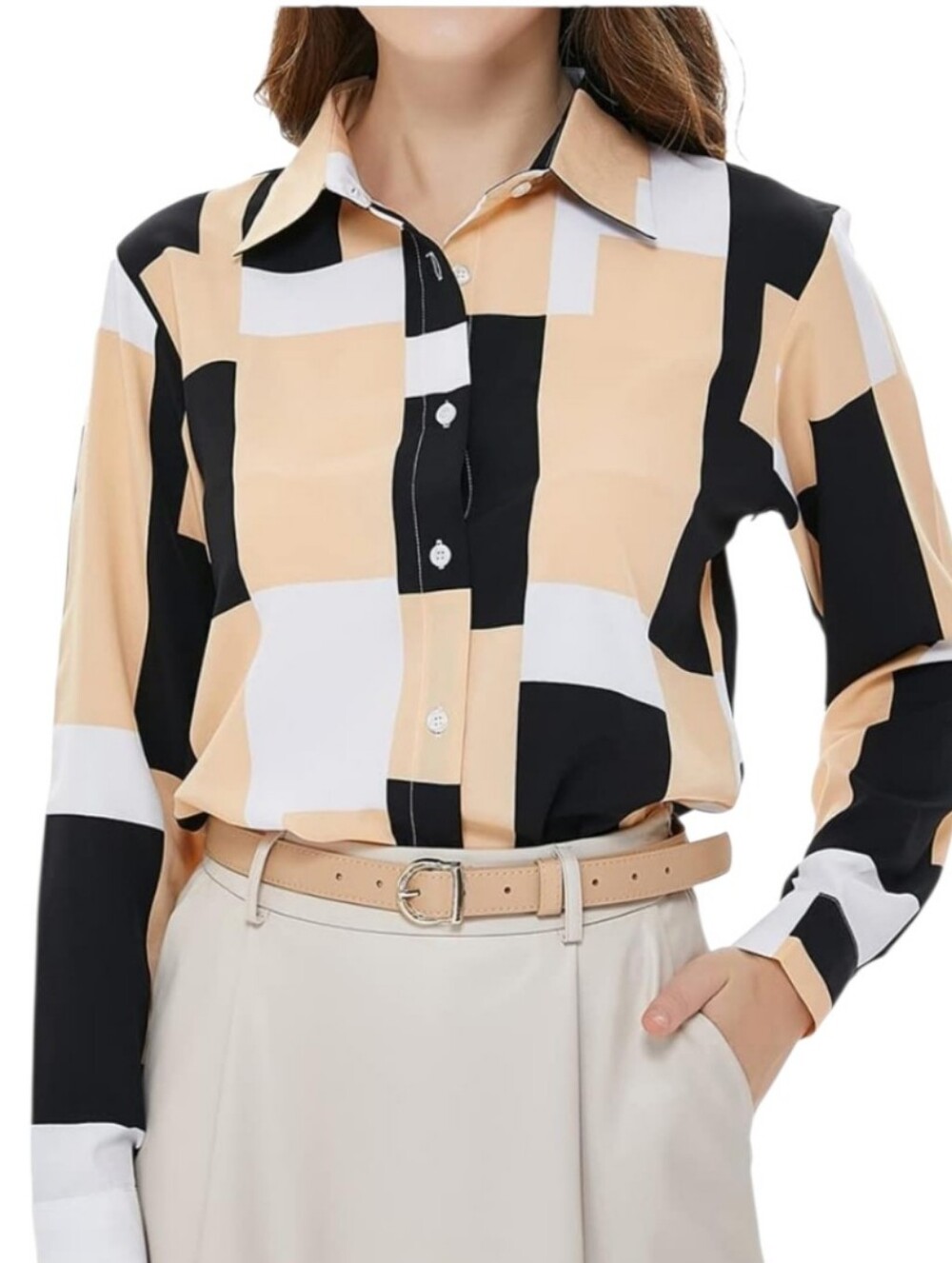 Beninos Colorblock Button Down Blouse